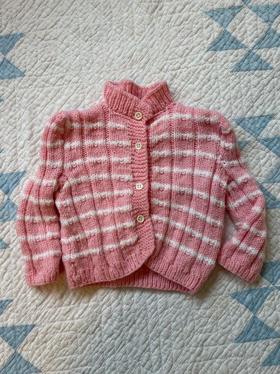 Handmade Other - Handmade Knit Pink Stripe Cardigan - Size 2